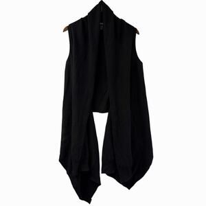 DKNY Sweater Black Lambswool Cashmere Open Draped M/L Warm Wrap